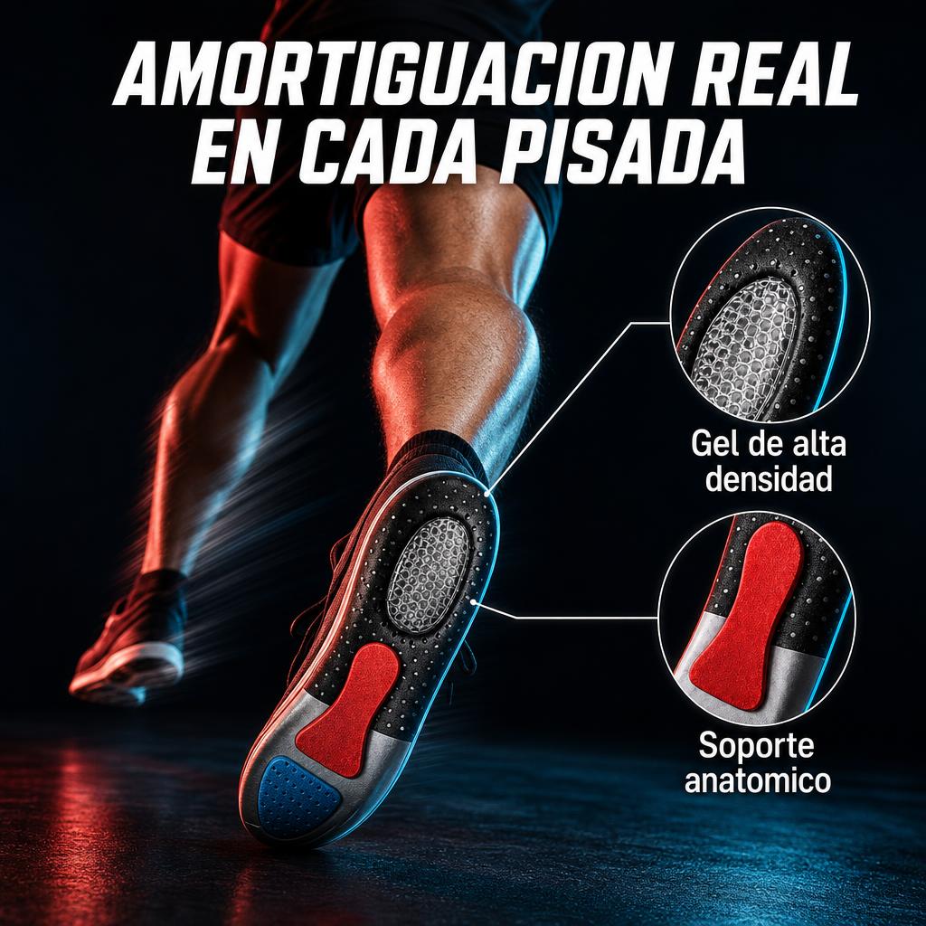 Amortiguacion real en cada pisada, gel de alta densidad y soporte anatomico