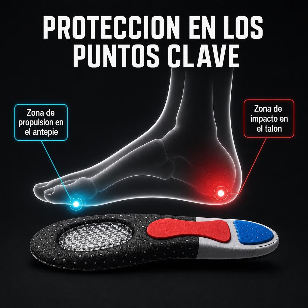Proteccion en los puntos clave del pie, talon y antepie